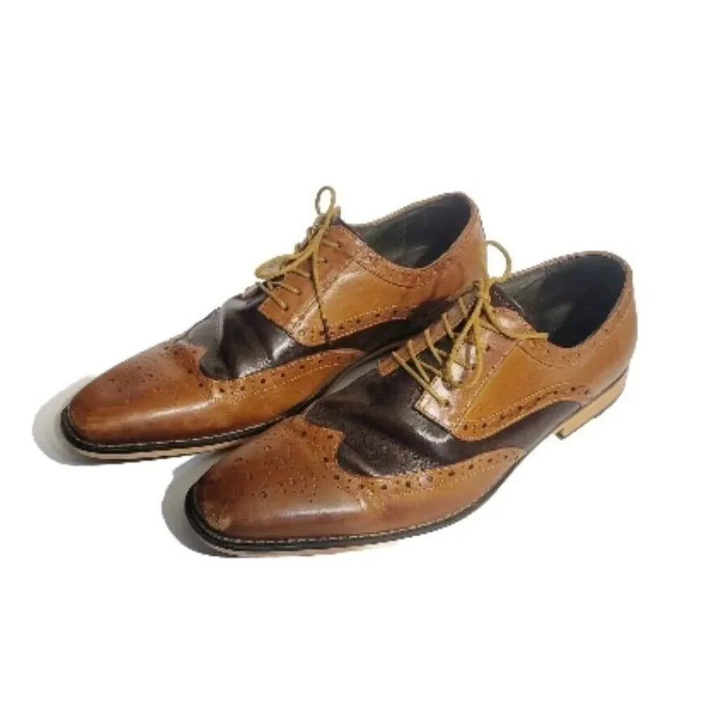 Sz 11.5 Stacy Adams Tinsley Wingtip Oxford Mens Lace Up Leather Tan 25092 DAMAGE